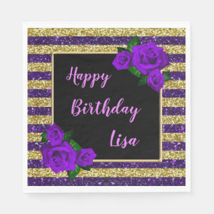 Serviette En Papier Gold Purple Parties scintillant rayures violet Ros