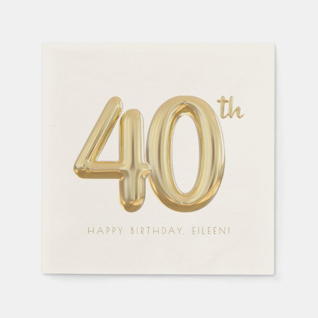 Serviette En Papier Gold Quarty 40e anniversaire Balloon Party (Devant)