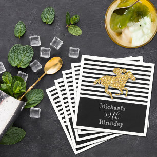 Serviette En Papier Gold Racehorse Black White Stripes Anniversaire