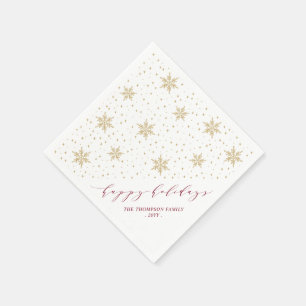 Serviette En Papier Gold & Red Snowflakes Noël Fête de Noël