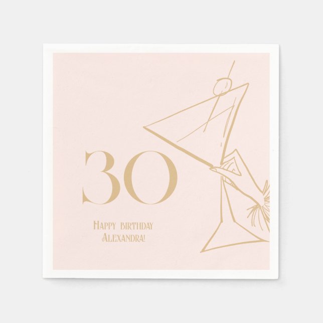Serviette En Papier Gold rose moderne 30e Adulte Anniversaire Napkin (Devant)