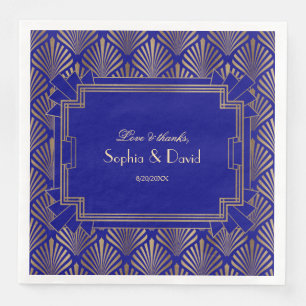 Serviette En Papier Gold Royal Navy Blue Great Gatsby Art Déco Mariage