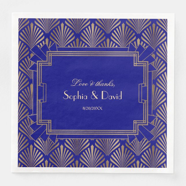 Serviette En Papier Gold Royal Navy Blue Great Gatsby Art Déco Mariage (Devant)