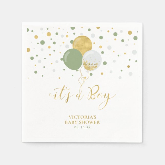 Serviette En Papier Gold & Sage Green C'est un Baby shower garçon serv (Devant)