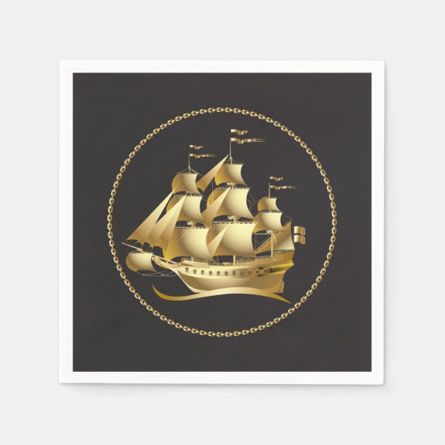 Serviette En Papier Gold Sailboat Nautical (Devant)