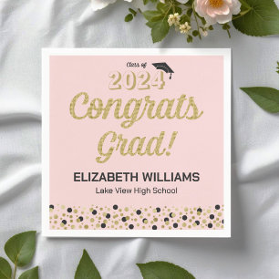 Serviette En Papier Gold Script Confetti Congrats Grad Pink Napkin
