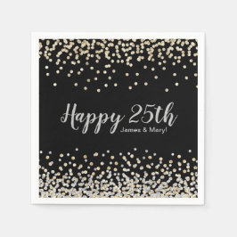 Serviette En Papier Gold Silver Confetti Personnalisé 25ème anniversai