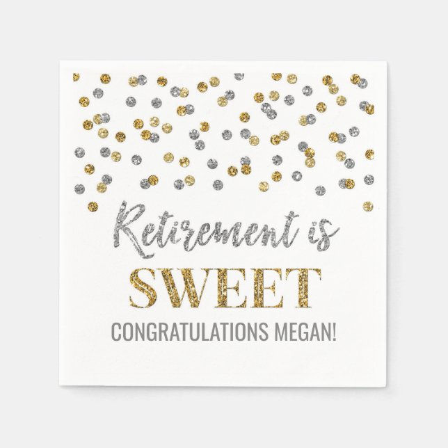 Serviette En Papier Gold Silver Confetti Retraite est doux (Devant)