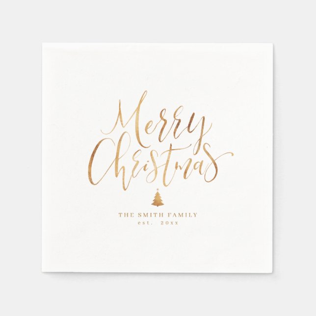 Serviette En Papier Gold Simple Calligraphie Joyeux Noël (Devant)