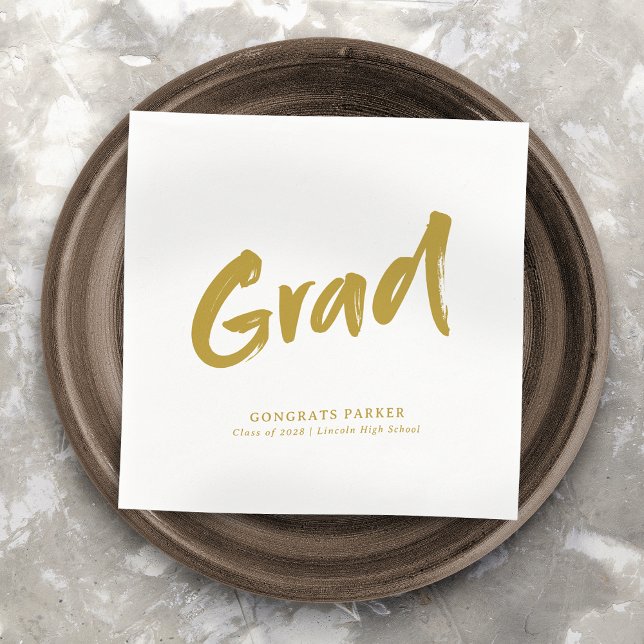 Serviette En Papier Gold Simple Moderne Brush Script Graduation Party (Gold Simple Modern Brush Script Graduation Party Napkins)