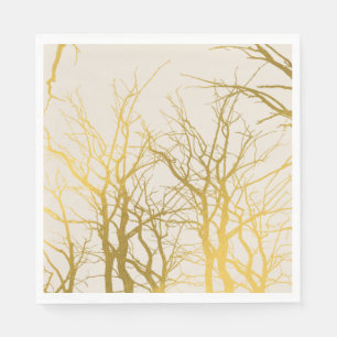 Serviette En Papier Gold Tree Branches Motif Arrière - plan beige