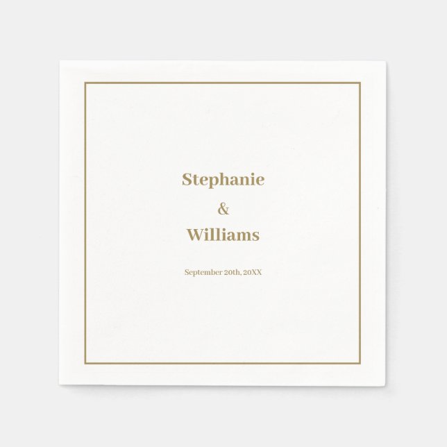 Serviette En Papier Gold White Elegant Mariage minimal moderne (Devant)