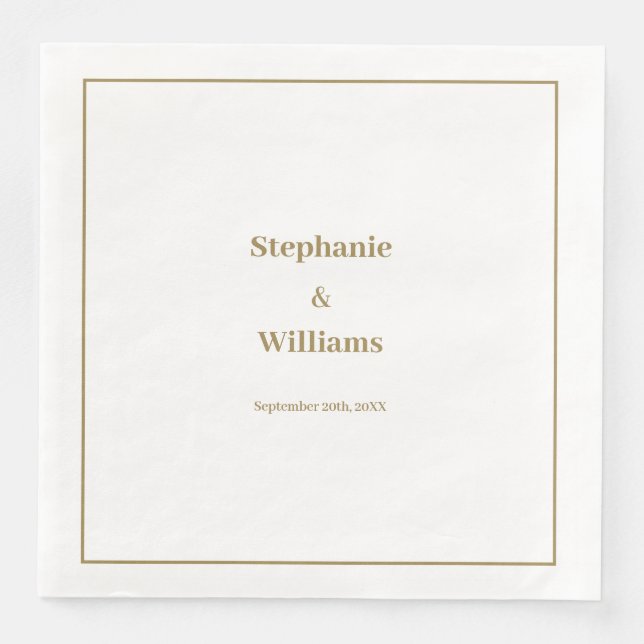 Serviette En Papier Gold White Elegant Mariage minimal moderne (Devant)