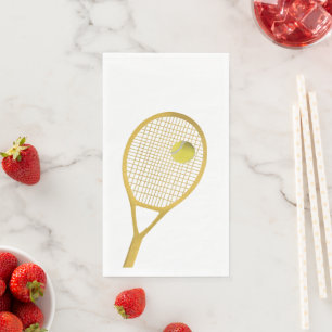 Serviette En Papier Gold White Modern Tennis Ball White Raquette