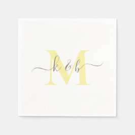 Serviette En Papier Gold & Yellow Monogram Swash Script Cocktail blanc