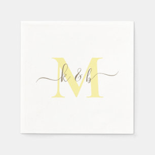 Serviette En Papier Gold & Yellow Monogram Swash Script Cocktail blanc