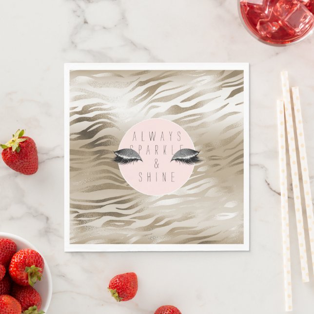 Serviette En Papier Gold Zebra Imprimé brillant Silver Sparkle Eyes (En situation)
