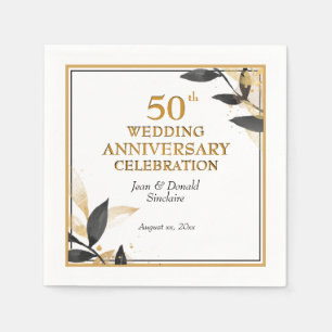 Serviette En Papier Golden 50e anniversaire Mariage Noir et or