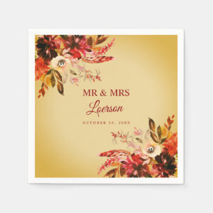 Serviette En Papier Golden Automne Floral Mr & Mrs Mariage