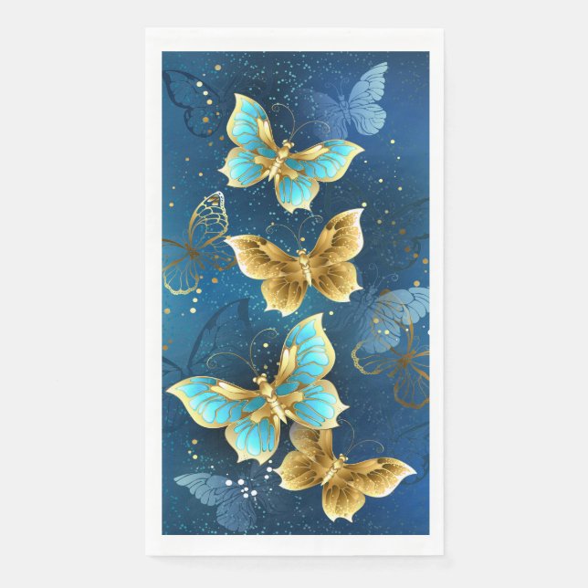 Serviette En Papier Golden butterflies (Devant)