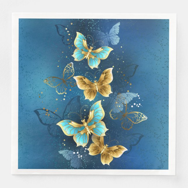 Serviette En Papier Golden butterflies (Devant)