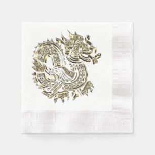 Serviette En Papier Golden Dragon Elegant Faux Gold Foil Logo