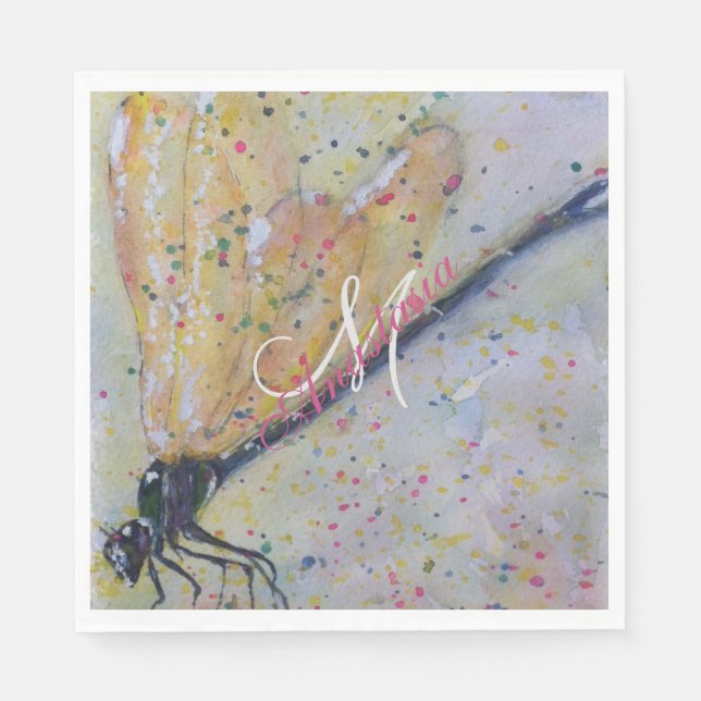 SERVIETTE EN PAPIER GOLDEN DRAGONFLY WINGS MONOGRAM PARTI (Devant)