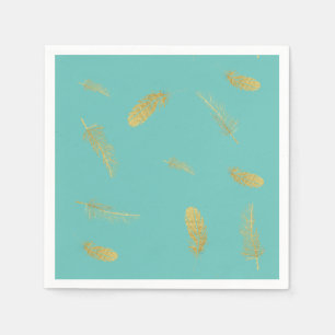 Serviette En Papier Golden Feathers Aqua