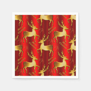 Serviette En Papier Golden Reindee sur Red Joyeux Noël