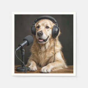 Serviette En Papier Golden Retriever animant un podcast
