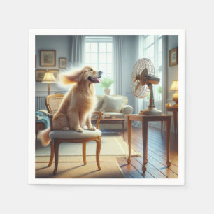 Serviette En Papier Golden Retriever assis devant un ventilateur