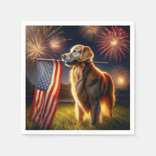 Serviette En Papier Golden Retriever avec drapeau américain