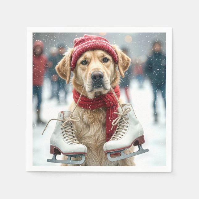 Serviette En Papier Golden Retriever Avec Patinage Sur Glace (Devant)