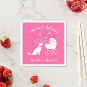 Serviette En Papier Golden Retriever Baby shower chien rose fille