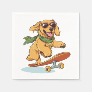 Serviette En Papier Golden Retriever Chien Skateboard