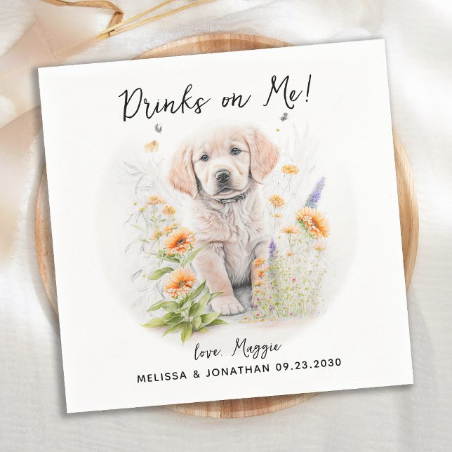 Serviette En Papier Golden Retriever Custom Chien Cocktail Mariage  (Créateur téléchargé)