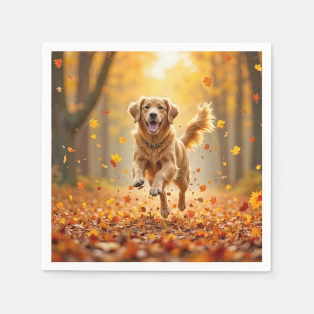 Serviette En Papier Golden Retriever En Automne Woods (Devant)