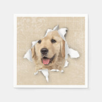 Golden Retriever in Paper Hole