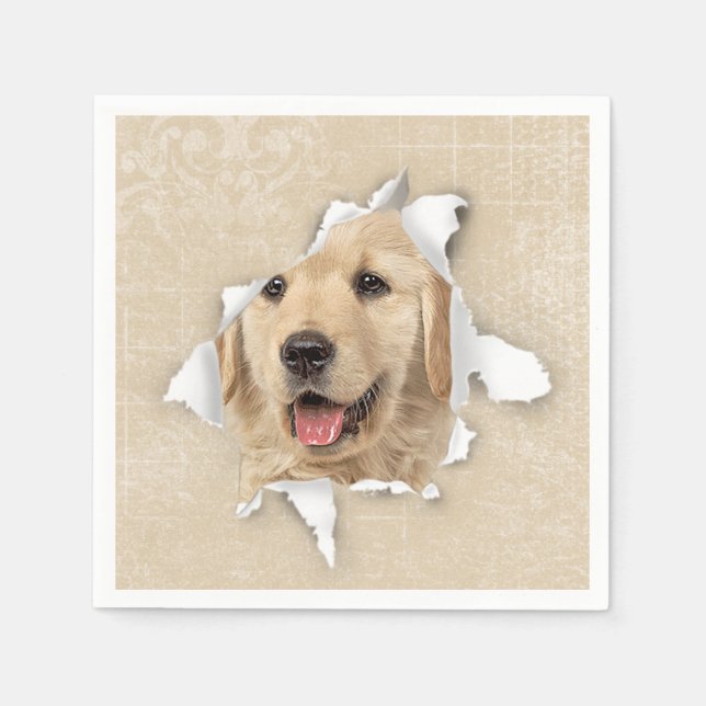 Serviette En Papier Golden Retriever in Paper Hole (Devant)