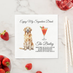 Serviette En Papier Golden Retriever Mariage Signature Boire serviette