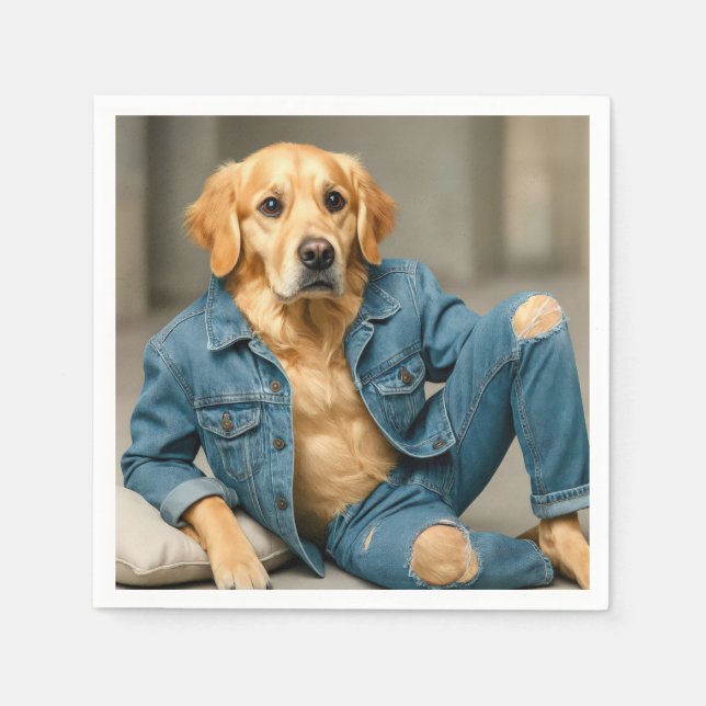 Serviette En Papier Golden Retriever Poster En Jeans Bleus (Devant)