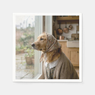 Serviette En Papier Golden Retriever regardant la pluie
