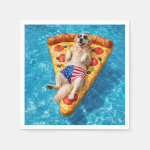 Serviette En Papier Golden Retriever sur un matelas pneumatique pizza