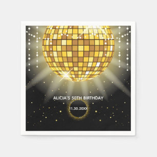 Serviette En Papier Golden Shiny Disco Ball Black Anniversaire