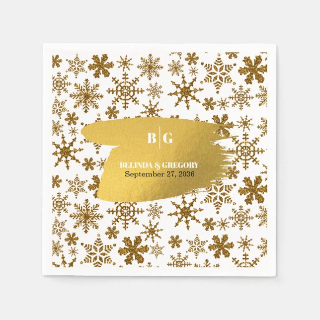 Serviette En Papier Golden Snowflakes Festive Mariage de Noël (Devant)