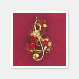Serviette En Papier Golden Treble Clef avec fleurs Roses