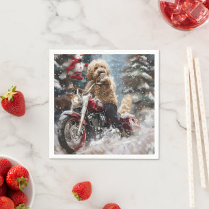 Serviette En Papier Goldendoodle Chien à Moto Noël