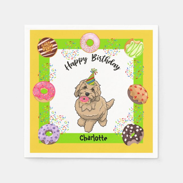 Serviette En Papier Goldendoodle fête d'anniversaire Napkin Donuts (Devant)