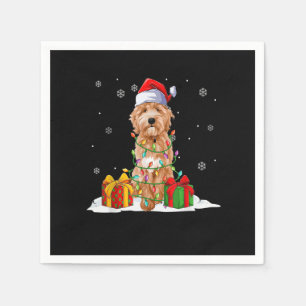 Serviette En Papier Goldendoodle Père Noël Christmas Tree Lumières Noë