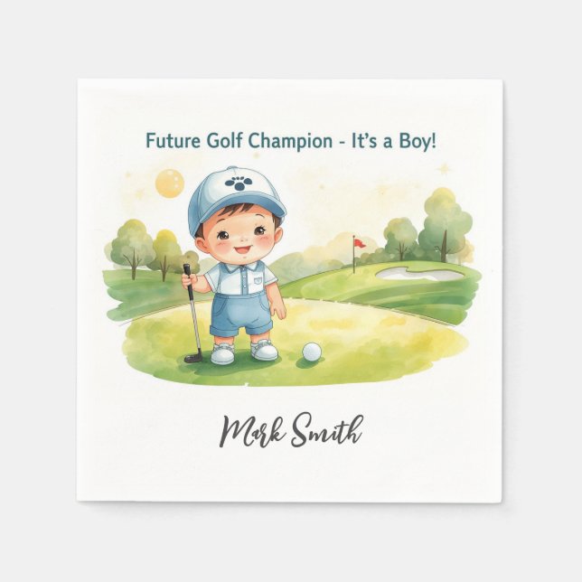Serviette En Papier Golf C'est un garçon pour Baby Shower   (Devant)